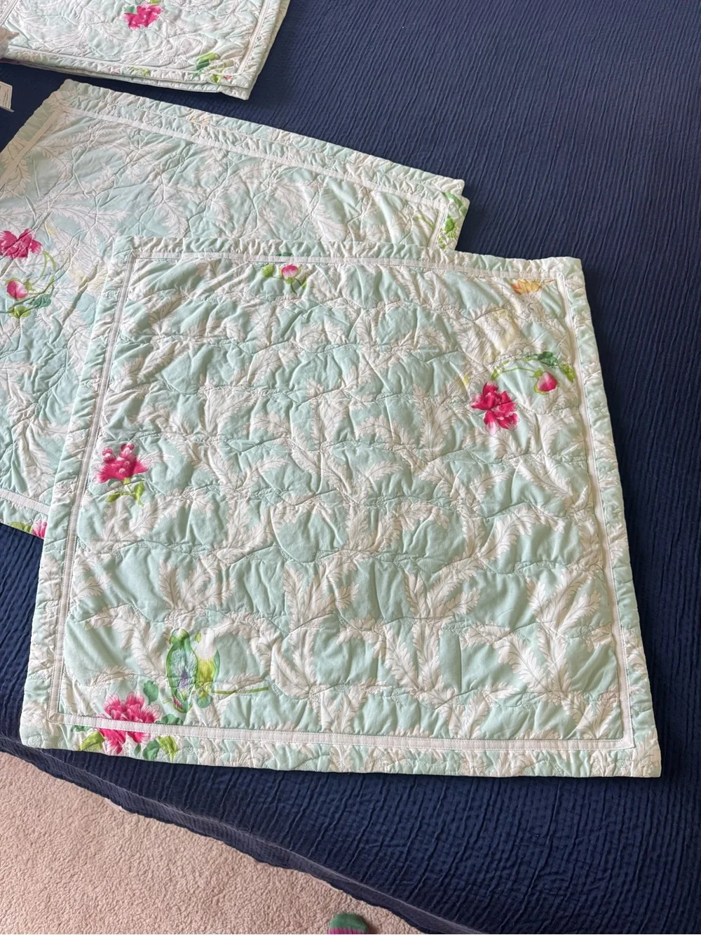 Yves Delorme Set Quilted Floral Parrot Pillow Sham Euro Boudoir French Cottage